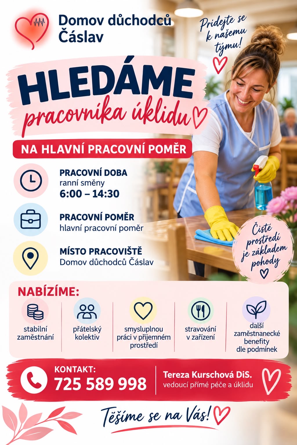 Volná pracovní pozice pracovnice úklidu